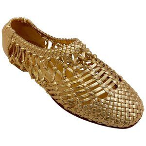 Simkhai Gold Metallic Leather Woven Flats